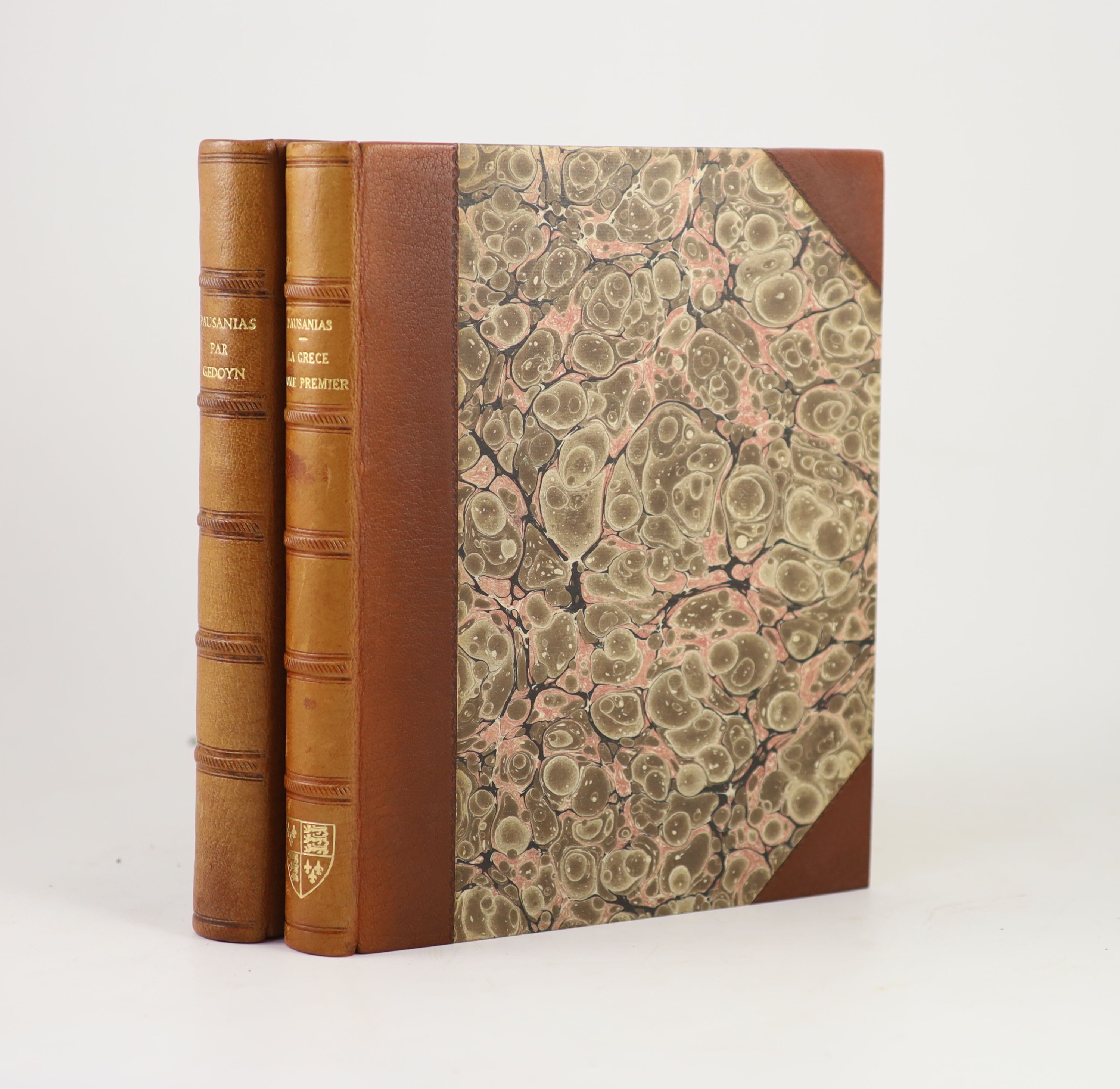 Gedoyn, M. Abbe - Pausanias, ou Voyage de La Grece, traduit en Francais ... 2 vols. 3 folded maps and 5 engraved plates (3 folded), text vignettes (etc.); newly rebound tan half
